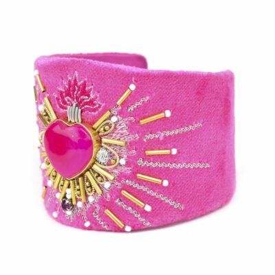 Bangle en velours Rosemary | Fushia/Onyx Bangle en velours Rosemary | Fushia/Onyx
