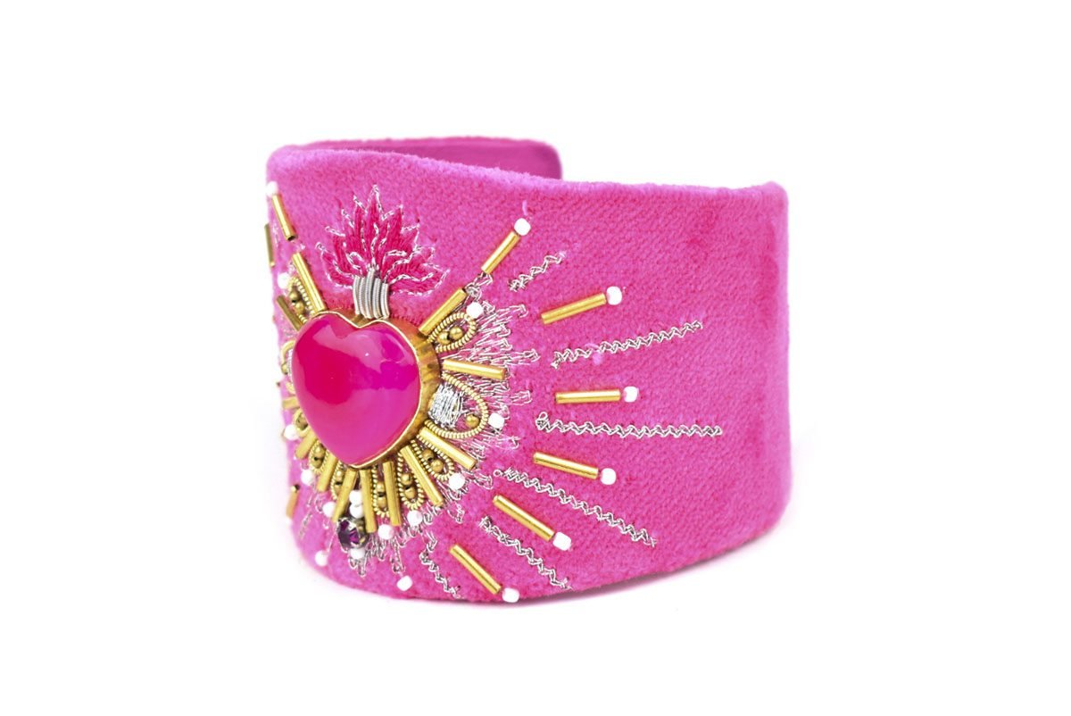 Bangle en velours Rosemary | Fushia/Onyx