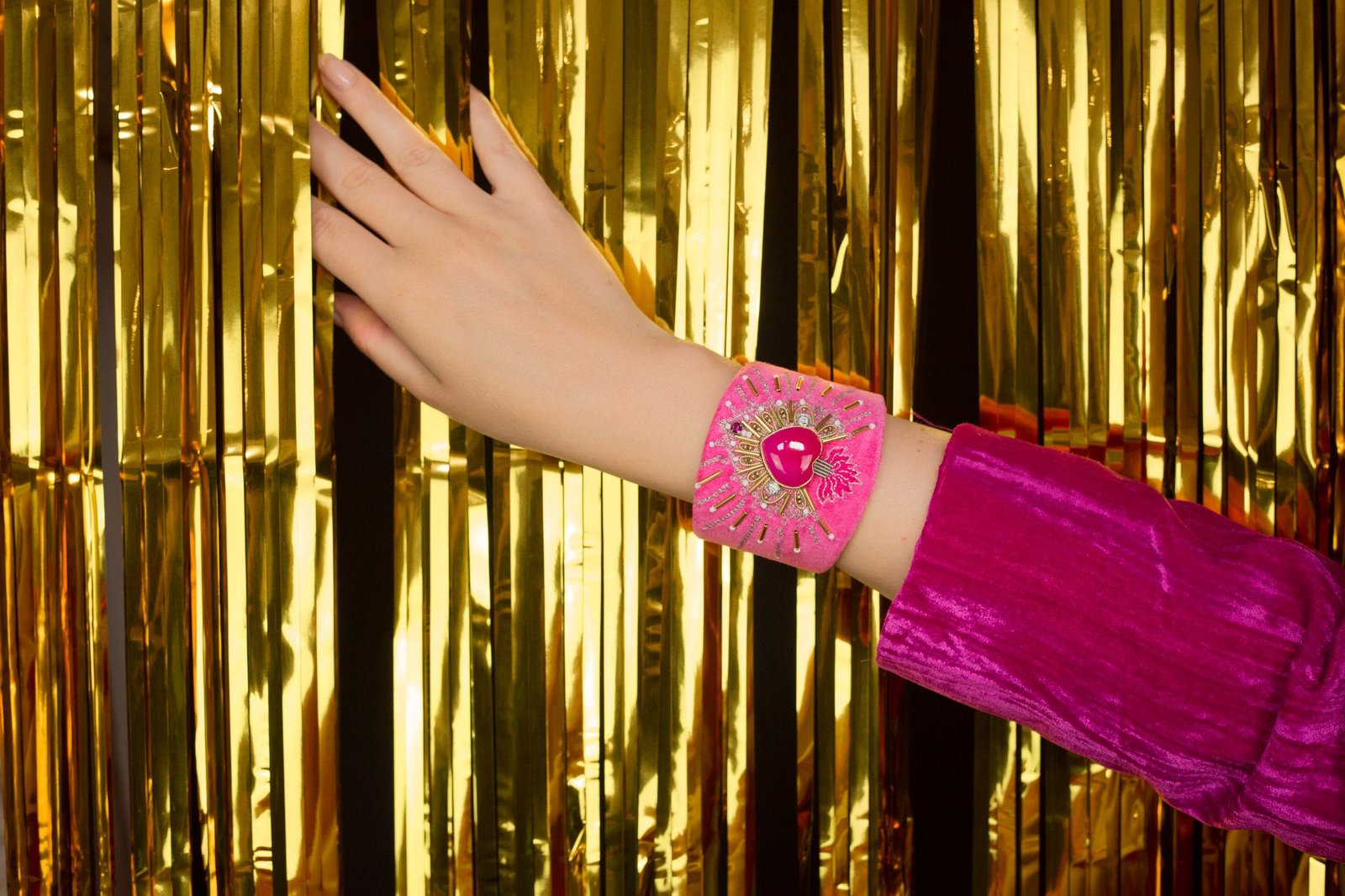 Bangle en velours Rosemary | Fushia/Onyx