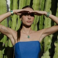 Parure bijoux brodés Navajo bleu canard parrot collier Naholia boucles Naho bangle Nami Nala et Nael