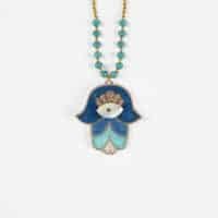 Collier Almania Deepsea Nahua, pendentif œil protecteur en nacre brodé en fil de soie, pierres semi-précieuses, bijou talisman femme