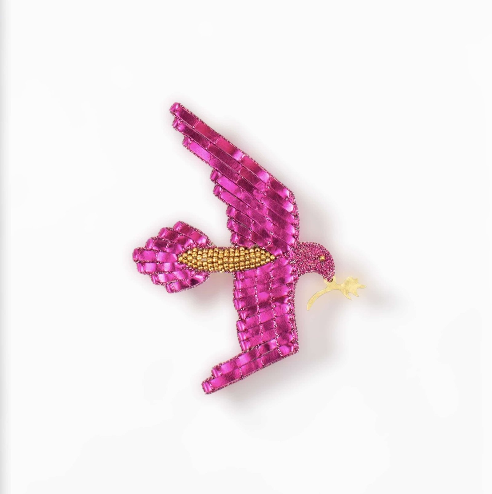 Broche Colomba rose et dorée brodée collection Colombe Nahua