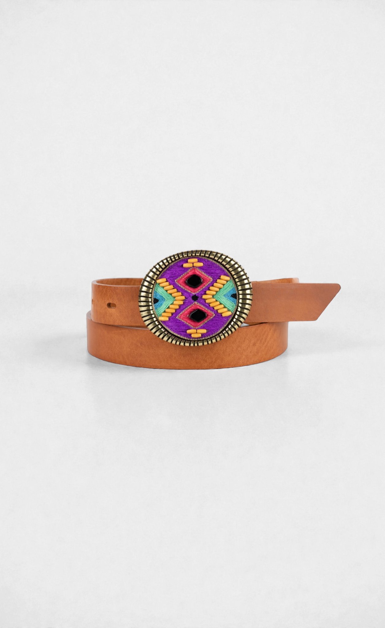 ceinture brodée Navajo femme Nahua boucle métal